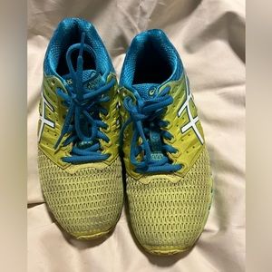 Asics Gel Quantum 180 T6G7N Womens 8 Neon Yellow Blue Athletic Running Shoes